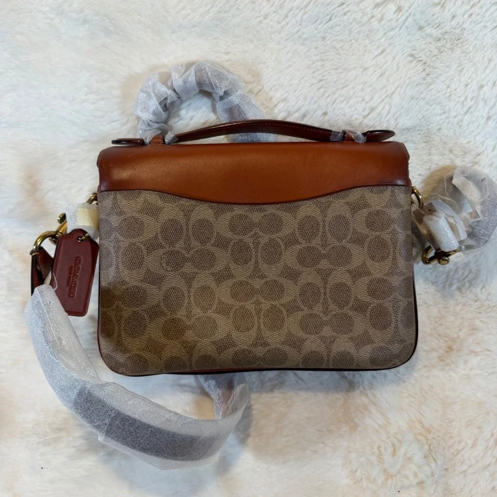 Coach Signature‎ Canvas Leather Tabby Top Handle Bag Saddle Brown Brass NWT